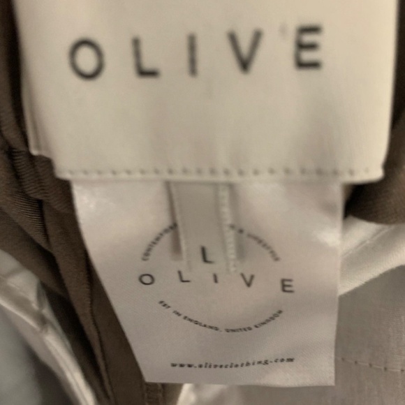 Olive Wide Single Pleat Pants - Picture 3 of 4